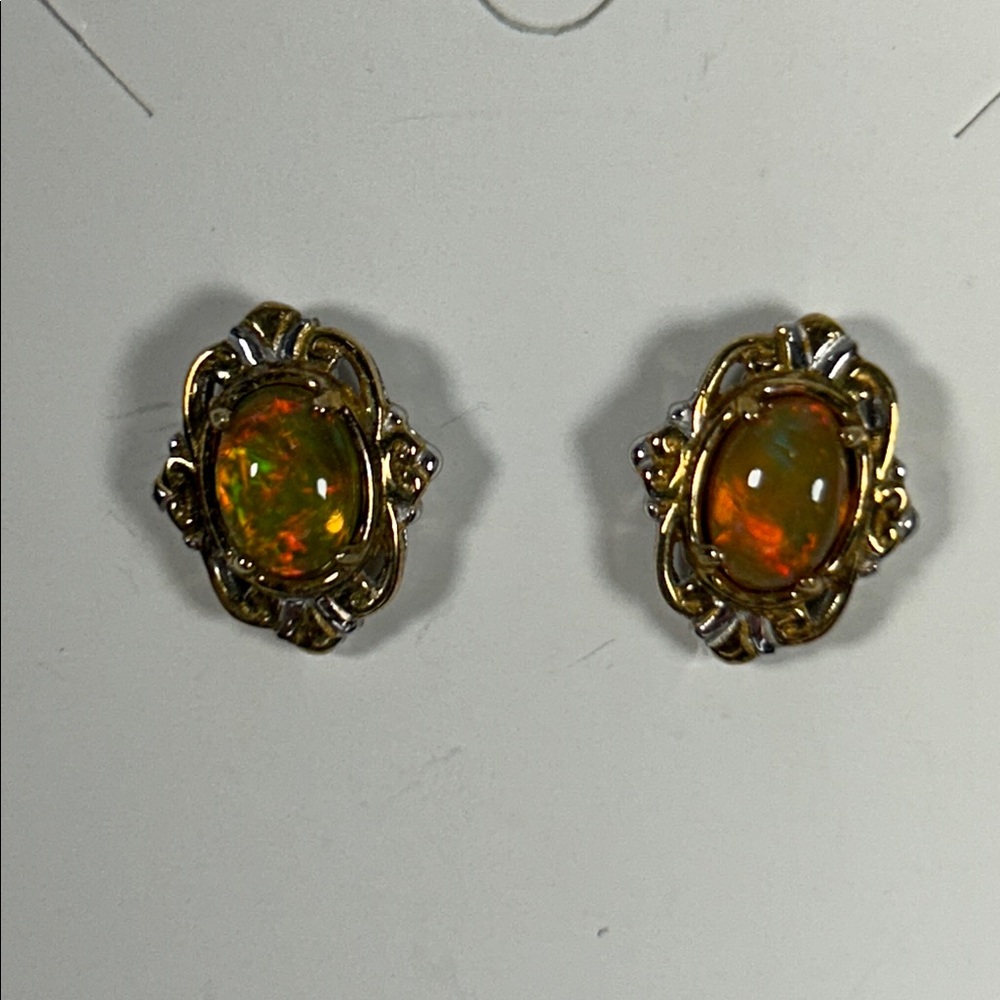 NWOT Sterling Silver Palladium Gold Accent Ethiopian Opal Earrings